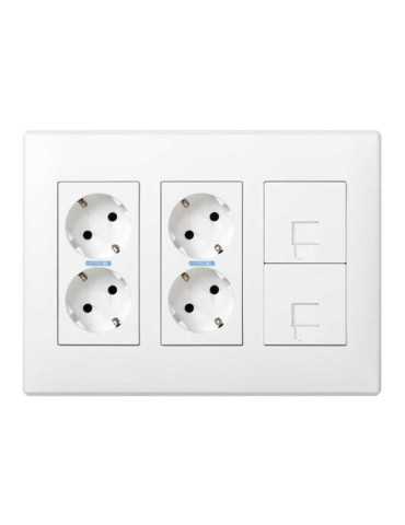 Caja con 4 Schuko + 2 RJ45, 500 Cima Superficie o Empotrar Blanca SIMON