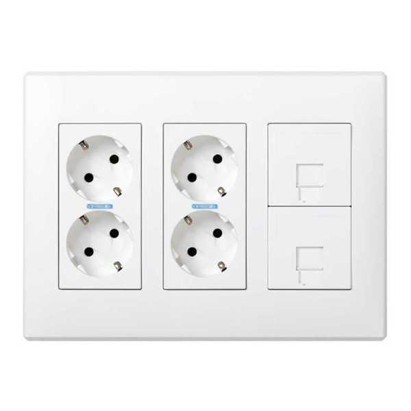Caja con 4 Schuko + 2 RJ45, 500 Cima Superficie o Empotrar Blanca SIMON