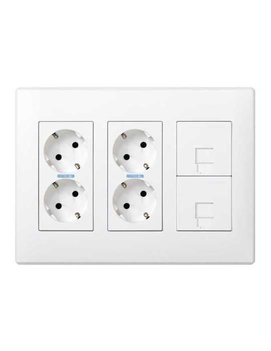 Caja con 4 Schuko + 2 RJ45, 500 Cima Superficie o Empotrar Blanca SIMON