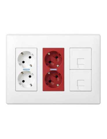 Caja con 2 Schukos Blancos + 2 Schukos Rojos + 2 RJ45 500 Cima Superficie o Empotrar Blanca SIMON