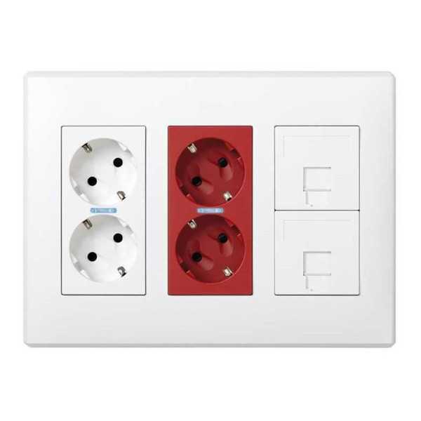 Caja con 2 Schukos Blancos + 2 Schukos Rojos + 2 RJ45 500 Cima Superficie o Empotrar Blanca SIMON