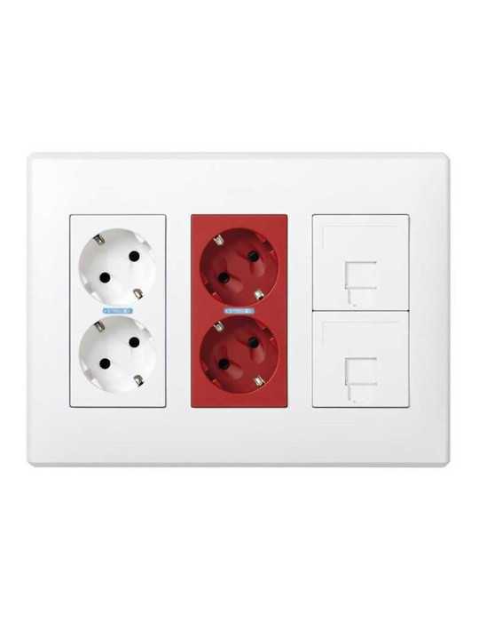 Caja con 2 Schukos Blancos + 2 Schukos Rojos + 2 RJ45 500 Cima Superficie o Empotrar Blanca SIMON