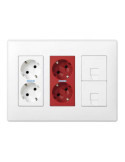 Caja con 2 Schukos Blancos + 2 Schukos Rojos + 2 RJ45 500 Cima Superficie o Empotrar Blanca SIMON
