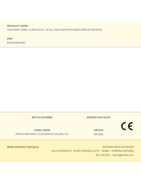 Lote de 48 Unidades Tapa para Canal Clima de 40 x 70 mm, (Precio por Mts) SOLERA
