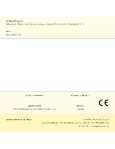 Lote de 24 Unidades Tapa para Canal Clima de 60 x 100 mm, (Precio por Mts) SOLERA 2