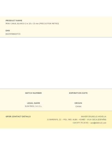 Lote de 40 Unidades Mini Canal Blanca 2 m 10 x 15 mm (Precio por Metro) EDM 2