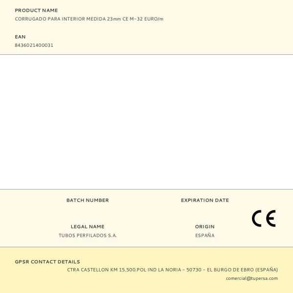Lote de 50 Unidades Corrugado para Interior Medida 23mm CE M-32 EURO/m TUPERSA