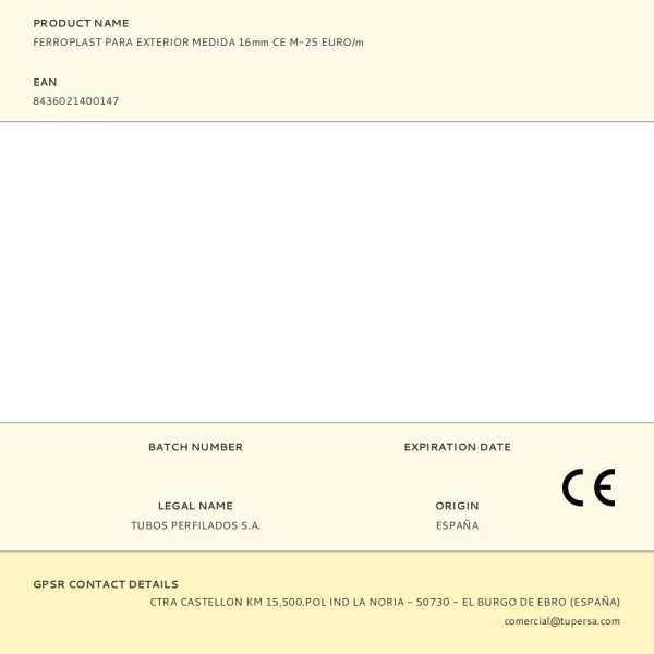 Lote de 75 Unidades Ferroplast para Exterior Medida 16mm CE M-25 EURO/m TUPERSA