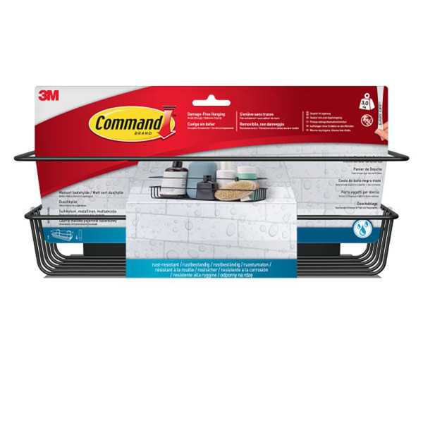 Command Cesto de Baño, Negro Mate, 32,5 x 9,5 x10 cm, 1 ud + 4 Tiras, Máx 3 Kg 3M
