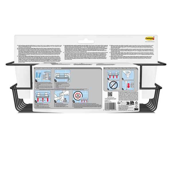 Command Cesto de Baño, Negro Mate, 32,5 x 9,5 x10 cm, 1 ud + 4 Tiras, Máx 3 Kg 3M