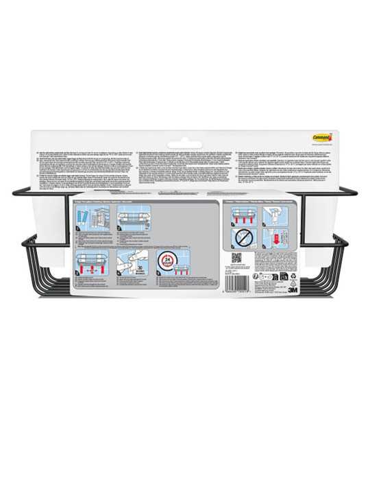Command Cesto de Baño, Negro Mate, 32,5 x 9,5 x10 cm, 1 ud + 4 Tiras, Máx 3 Kg 3M