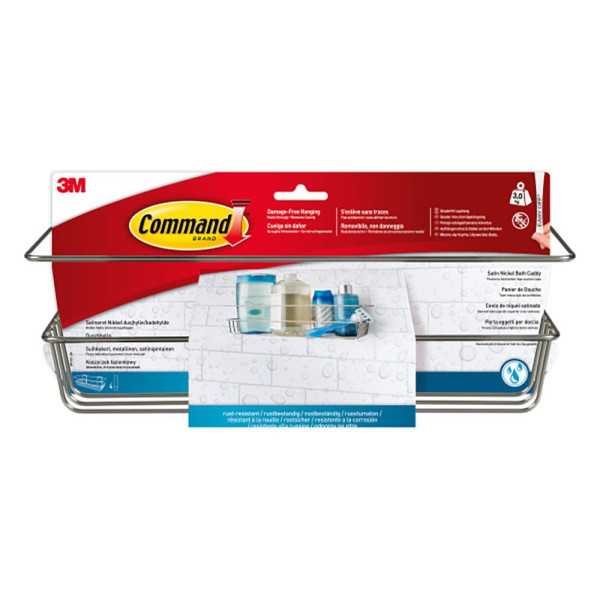 Command Cesto de Baño, Níquel Satinado, 32,5 x 9,5 x10 cm, 1 uds + 4 Tiras, Máx 3 Kg 3M