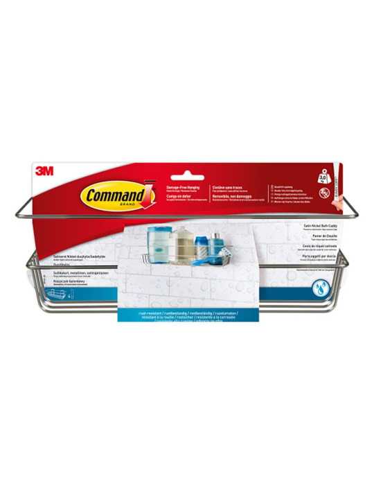 Command Cesto de Baño, Níquel Satinado, 32,5 x 9,5 x10 cm, 1 uds + 4 Tiras, Máx 3 Kg 3M