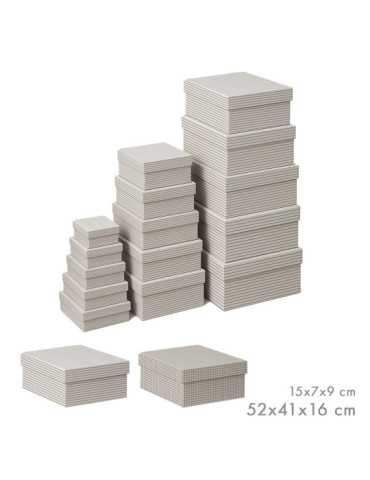 Cajas de Almacenamiento Encajables, Diseño Vichy/Rayas, Medidas Variadas, Set 15 Piezas. CAISON