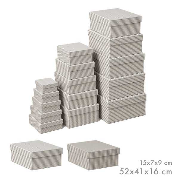 Cajas de Almacenamiento Encajables, Diseño Vichy/Rayas, Medidas Variadas, Set 15 Piezas. CAISON