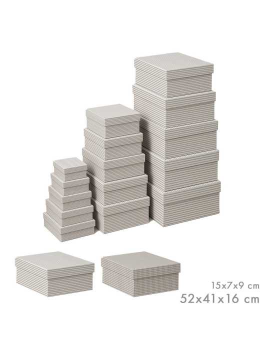Cajas de Almacenamiento Encajables, Diseño Vichy/Rayas, Medidas Variadas, Set 15 Piezas. CAISON