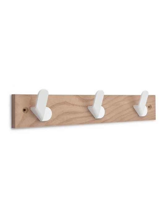 Colgador de Fresno Modelo Nordik con 3 Perchas Blancas 360 x 68 x 51 mm INOFIX