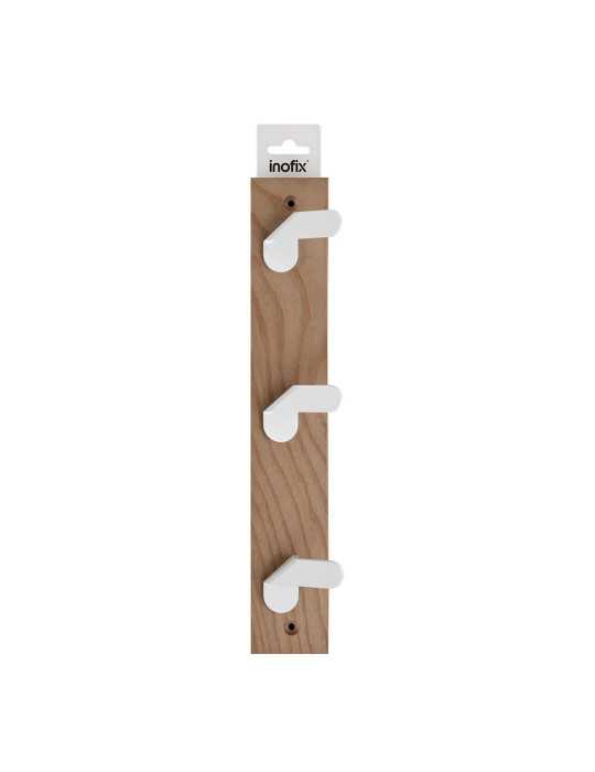 Colgador de Fresno Modelo Nordik con 3 Perchas Blancas 360 x 68 x 51 mm INOFIX