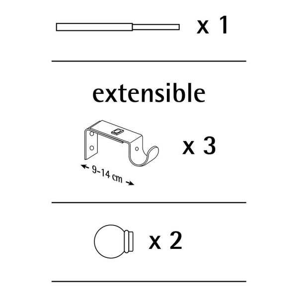 Kit Barra Cortina Anillo Plomo Extensible de 160 - 300 cm CINTACOR - STOR PLANET
