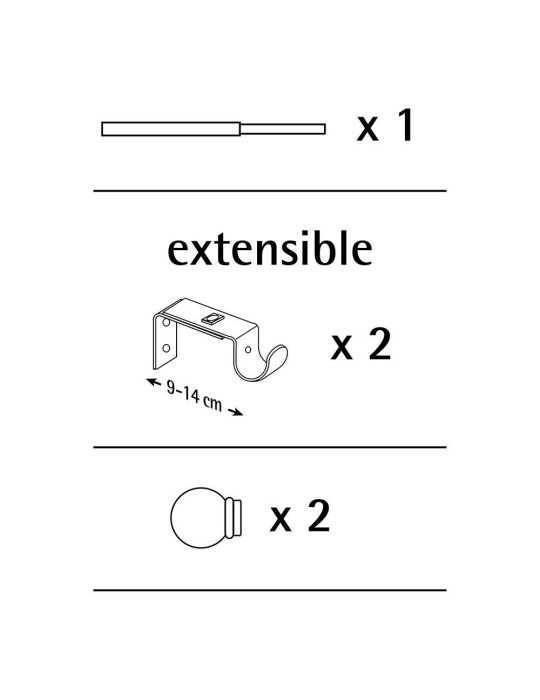 Kit Barra Cortina Anillo Cromo Extensible de 110 - 200 cm CINTACOR - STOR PLANET