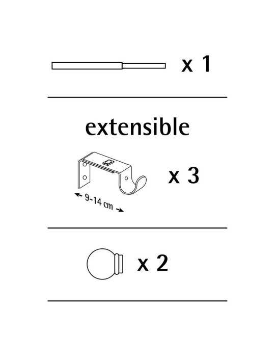 Kit Barra Cortina Báculo Plata Extensible de 160 - 300 cm CINTACOR - STOR PLANET