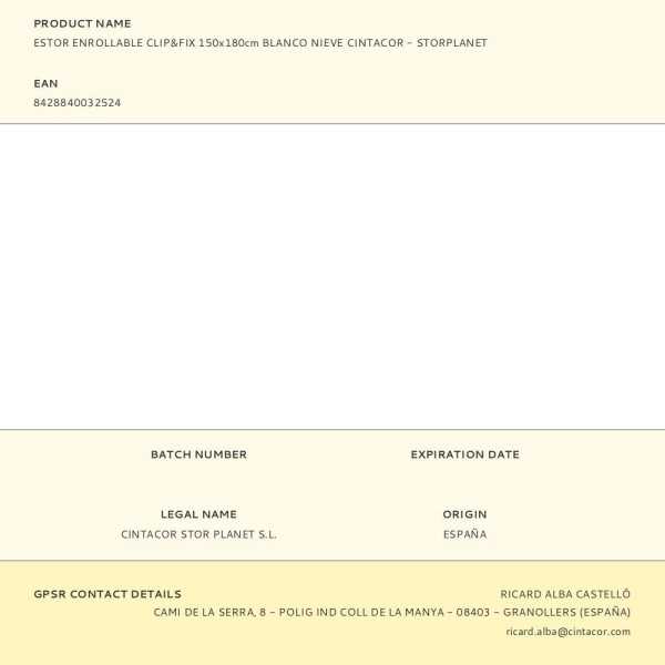 Estor Enrollable Clip & Fix Blanco Nieve 150 x 180 cm CINTACOR - STOR PLANET