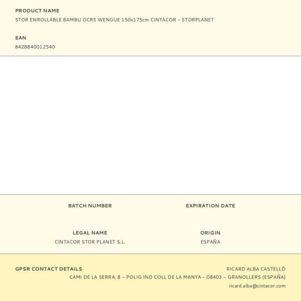Estor Enrollable Bambú Ocre Wengue 150 x 175 cm CINTACOR