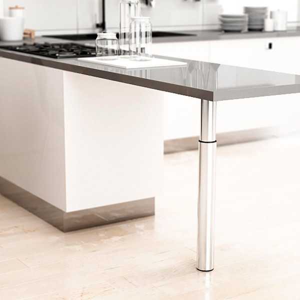 Pata Extensible Cilíndrica, Modelo 406E, de Acero con Acabado Cromo Brillo, Ø60 x 710/1100 mm REI