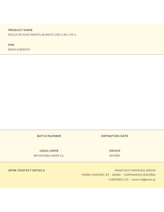 Rollo de Hule Mantel Blanco Liso 1,40 x 25 m EXMA
