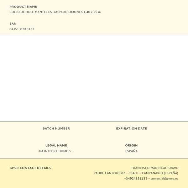 Rollo de Hule Mantel Estampado Limones 1,40 x 25 m EXMA