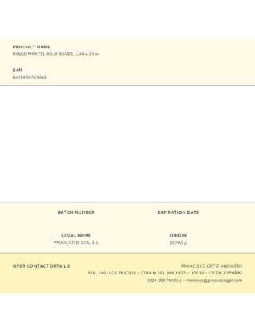 Rollo Mantel Hoja Silver, 1,40 x 20 m GOL 2