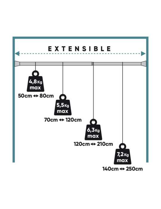 Barra Extensible Multiuso A Presión sin Taladro, Plata, Ø2,8 - 2,5 x 140 - 250 cm CINTACOR - STORPLANET