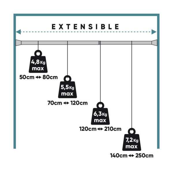 Barra Extensible Multiuso A Presión sin Taladro, Madera, Ø2,8 - 2,5 x 140 - 250 cm CINTACOR - STORPLANET