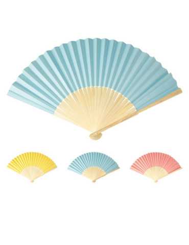 Lote de 12 Unidades Abanico Plegable de Papel y Bambú, Colores Surtidos, Ø45 x 26,5 cm BASICS