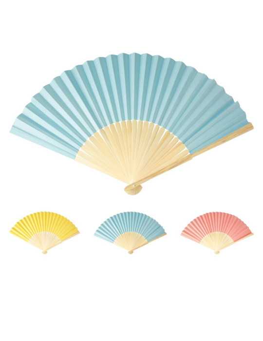 Lote de 12 Unidades Abanico Plegable de Papel y Bambú, Colores Surtidos, Ø45 x 26,5 cm BASICS