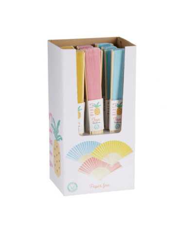 Lote de 12 Unidades Abanico Plegable de Papel y Bambú, Colores Surtidos, Ø45 x 26,5 cm BASICS 2
