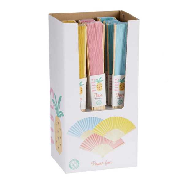 Lote de 12 Unidades Abanico Plegable de Papel y Bambú, Colores Surtidos, Ø45 x 26,5 cm BASICS
