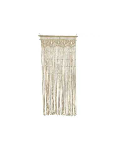 Cortina de Macramé Beige con Barra de Madera Clara, para Puerta, 90 x 200 cm DECORIS