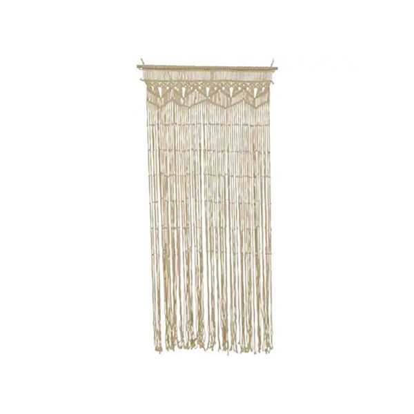 Cortina de Macramé Beige con Barra de Madera Clara, para Puerta, 90 x 200 cm DECORIS