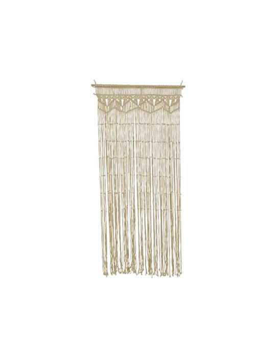 Cortina de Macramé Beige con Barra de Madera Clara, para Puerta, 90 x 200 cm DECORIS