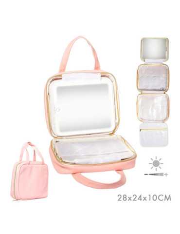 Maletín Desplegable para Cosméticos con Espejo LED y Colgador, Rosa, 27 x 8,5 x 22 cm BALETTE