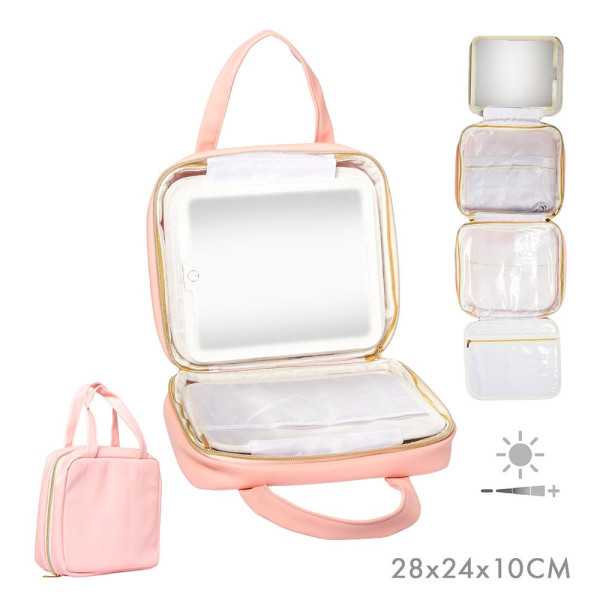 Maletín Desplegable para Cosméticos con Espejo LED y Colgador, Rosa, 27 x 8,5 x 22 cm BALETTE
