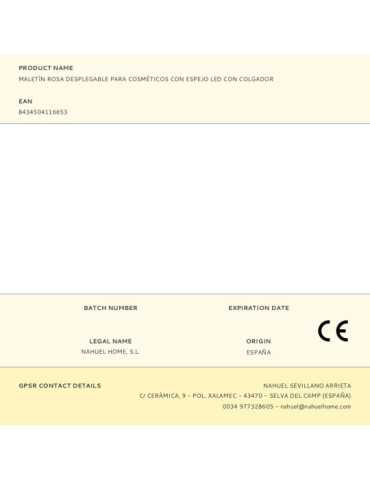 Maletín Desplegable para Cosméticos con Espejo LED y Colgador, Rosa, 27 x 8,5 x 22 cm BALETTE 2