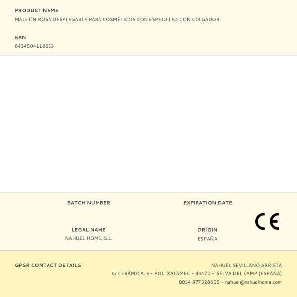 Maletín Desplegable para Cosméticos con Espejo LED y Colgador, Rosa, 27 x 8,5 x 22 cm BALETTE