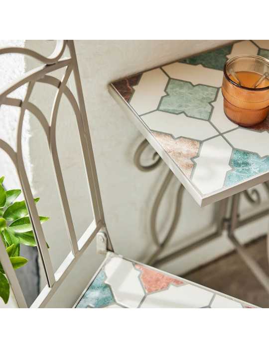 Silla Metálica/Mosaico Plegable Bistro Marrakech para Exterior 38 x 50 x 89 cm BASICS