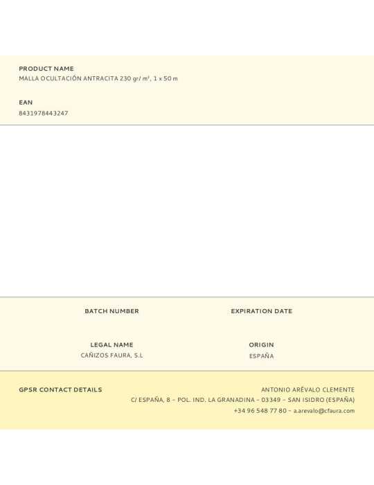 Malla de Ocultación Antracita 230 g/m² 1 x 50 m FAURA
