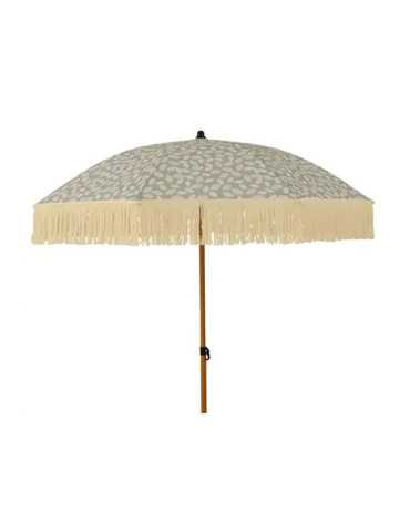 Parasol para Jardín, Verde con Diseño de Hojas y Flecos Beige, Ø180 x 216 cm OUTDOOR LIVING BY DECORIS
