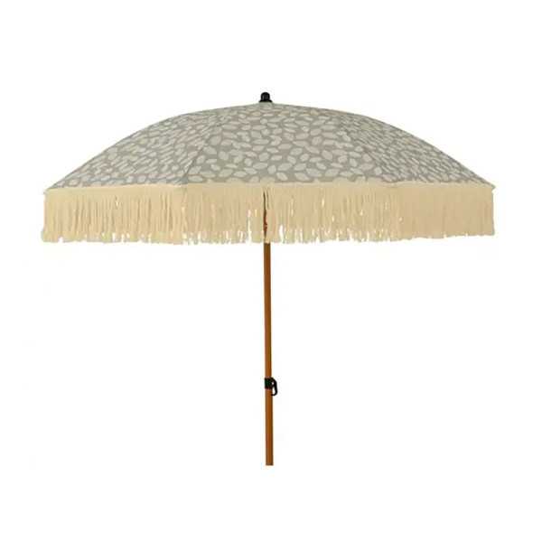 Parasol para Jardín, Verde con Diseño de Hojas y Flecos Beige, Ø180 x 216 cm OUTDOOR LIVING BY DECORIS