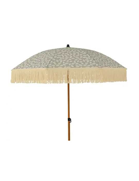 Parasol para Jardín, Verde con Diseño de Hojas y Flecos Beige, Ø180 x 216 cm OUTDOOR LIVING BY DECORIS