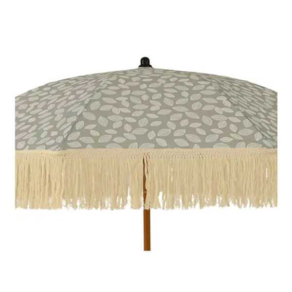 Parasol para Jardín, Verde con Diseño de Hojas y Flecos Beige, Ø180 x 216 cm OUTDOOR LIVING BY DECORIS